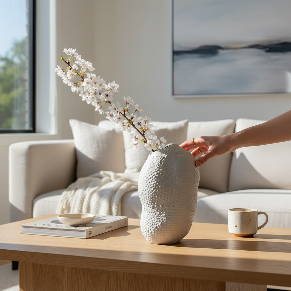 Doğal Kabartma Dokulu Estetik Vazo