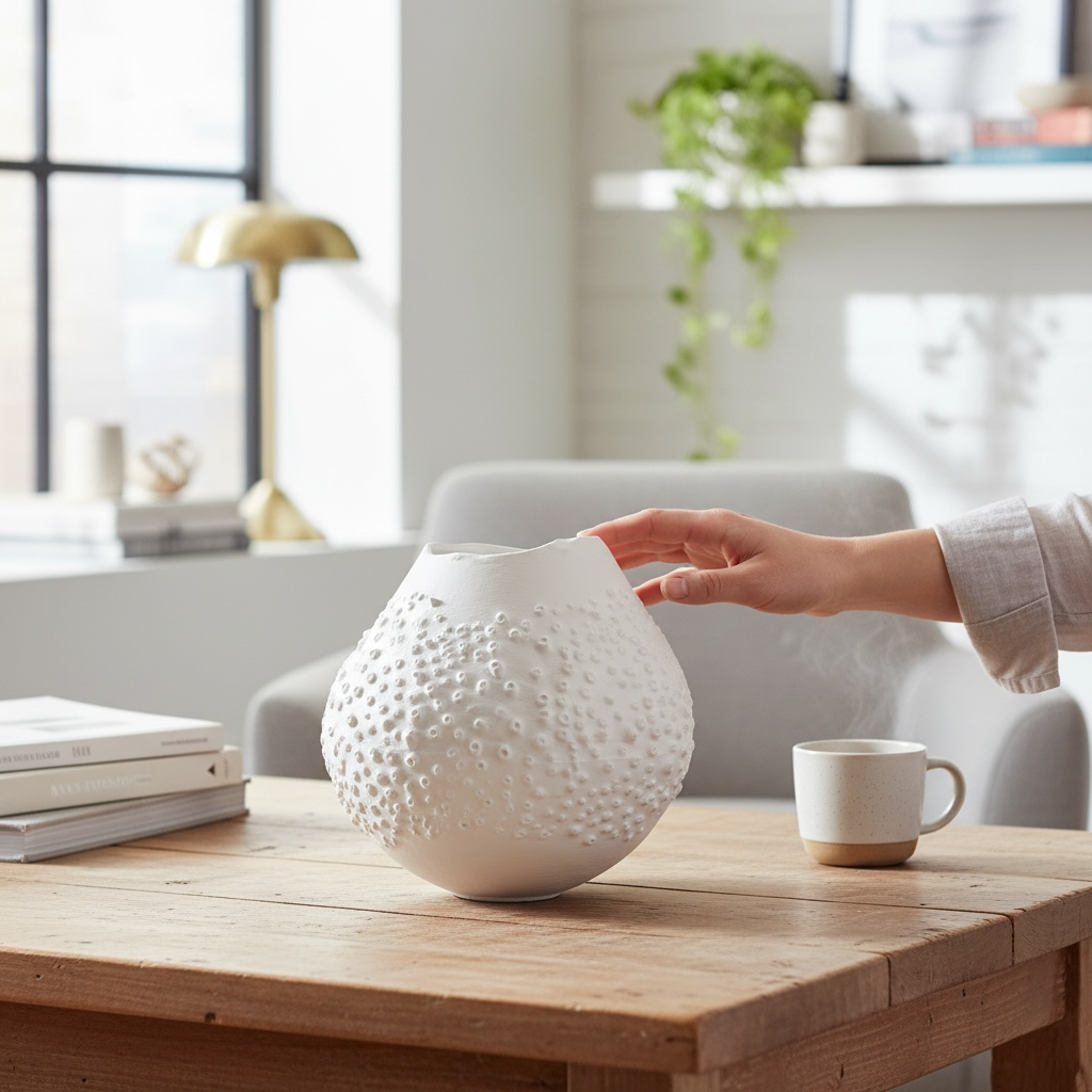 Kabartma Dokulu Organik Form Dekor Vazo