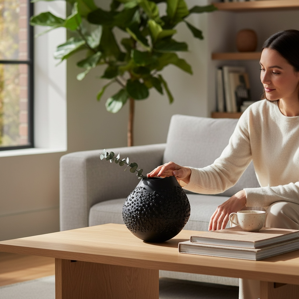 Kabartma Dokulu Organik Form Dekor Vazo