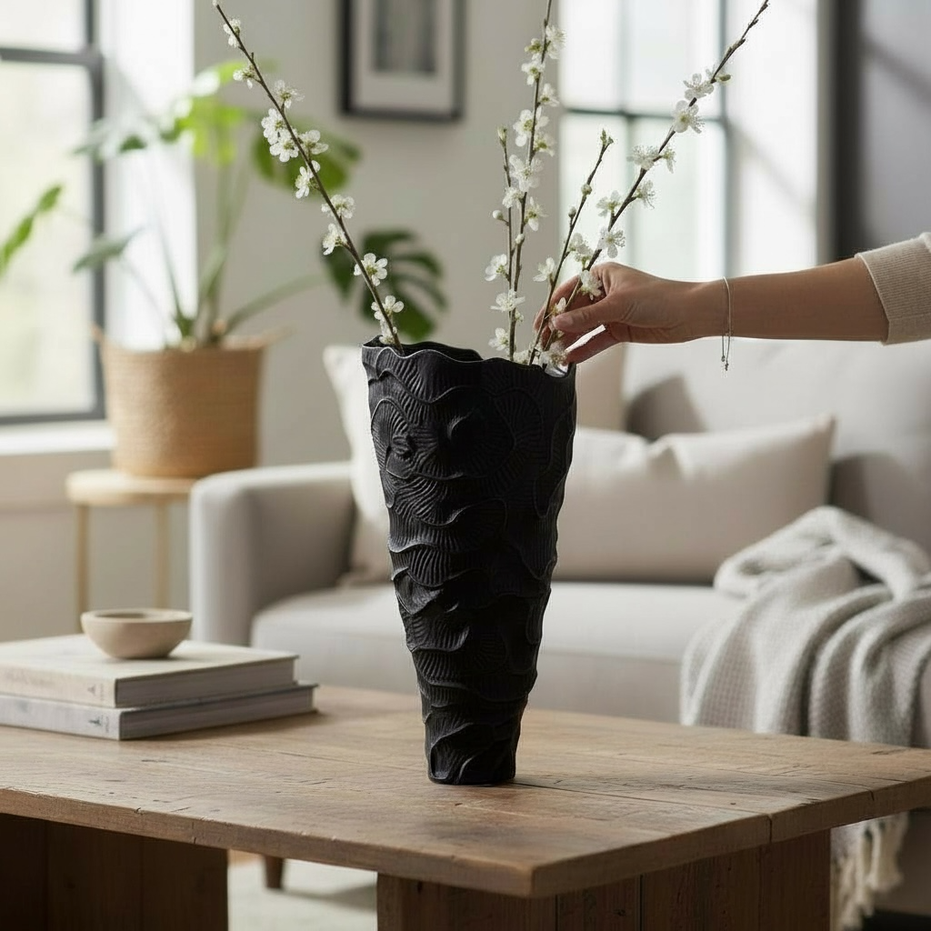 Dokulu Yüzey Modern Sanat Vazosu