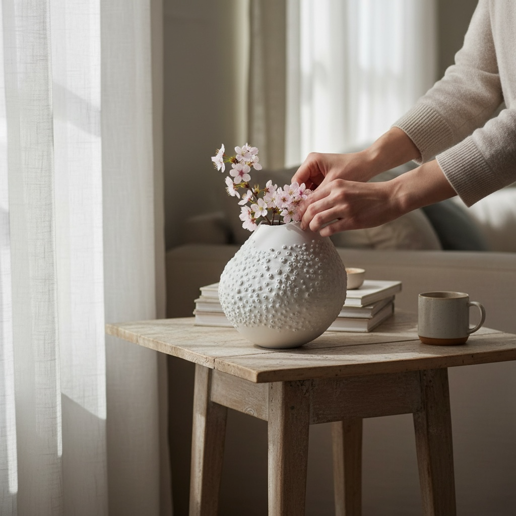 Kabartma Dokulu Organik Form Dekor Vazo