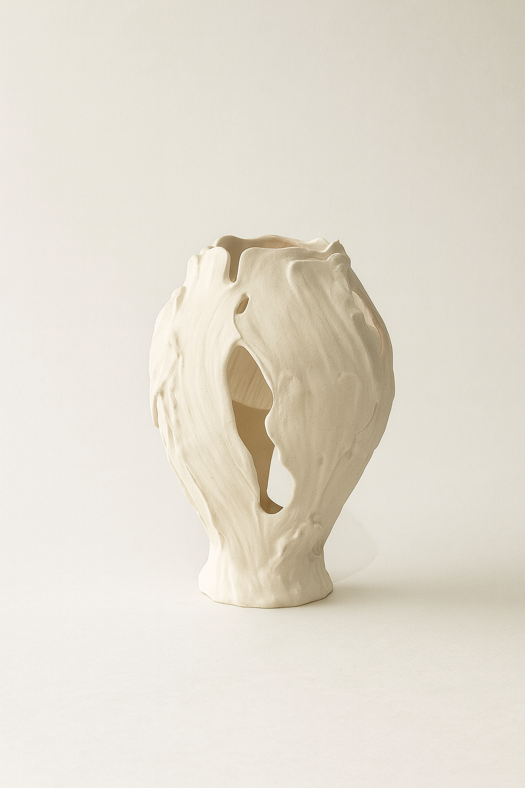 Doğal Hatlı Krem Vazo – Minimalist ve Zarif Dekoratif Obje | Mugu Concept