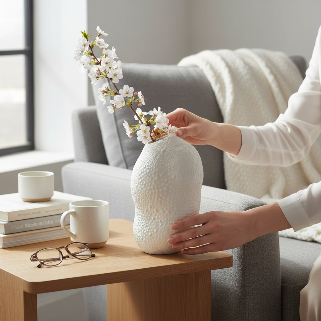 Doğal Kabartma Dokulu Estetik Vazo