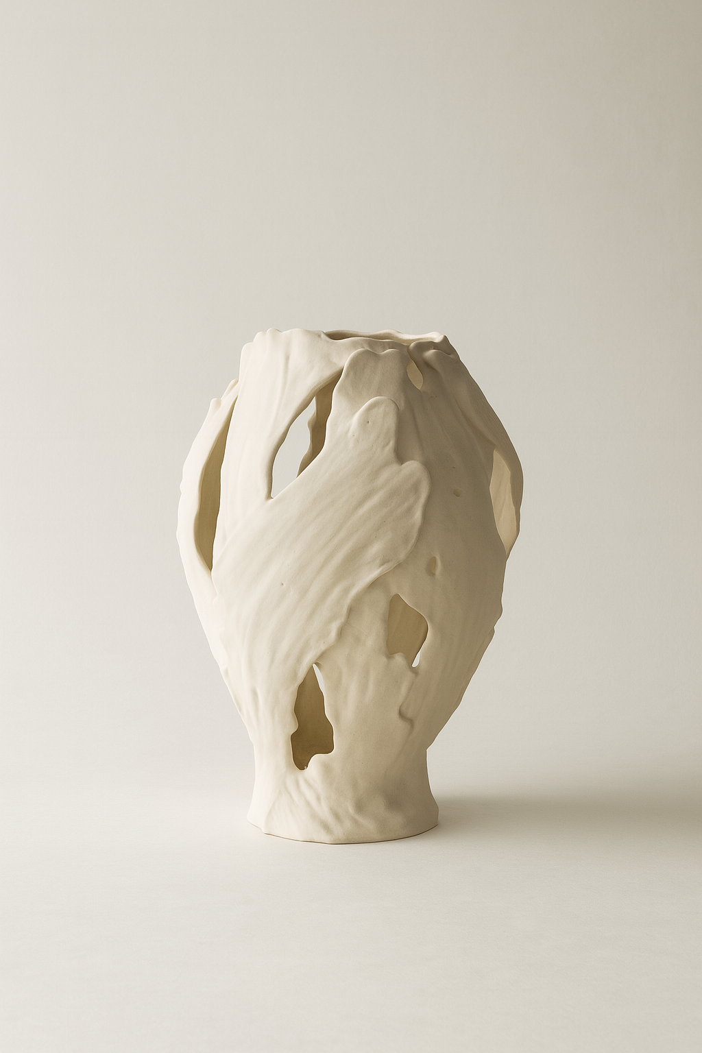 Doğal Hatlı Krem Vazo – Minimalist ve Zarif Dekoratif Obje | Mugu Concept