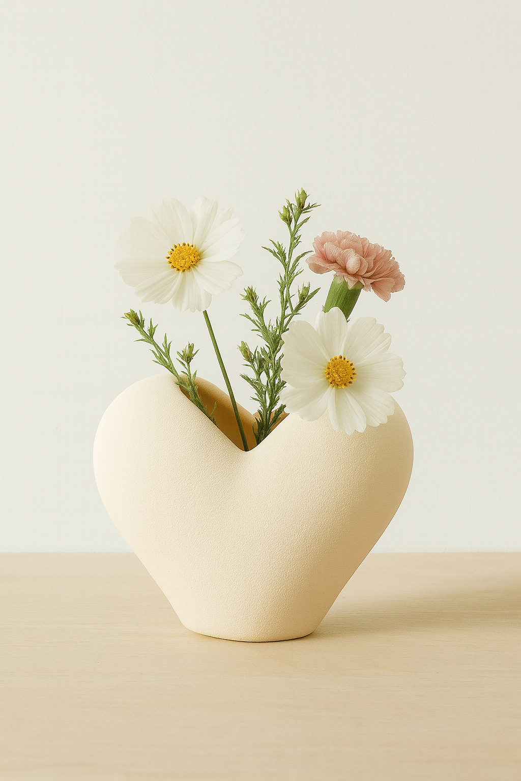 Kalp Şeklinde Modern Saksı – Krem Renk Zarif Tasarım | Mugu Concept