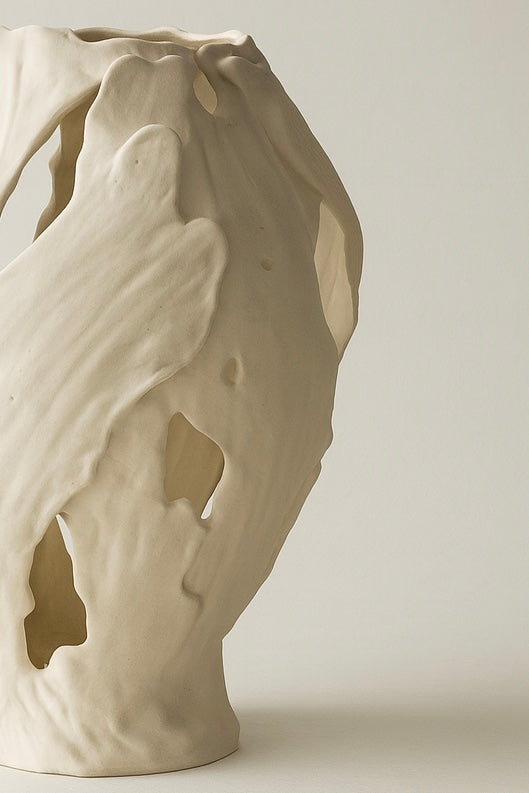 Doğal Hatlı Krem Vazo – Minimalist ve Zarif Dekoratif Obje | Mugu Concept