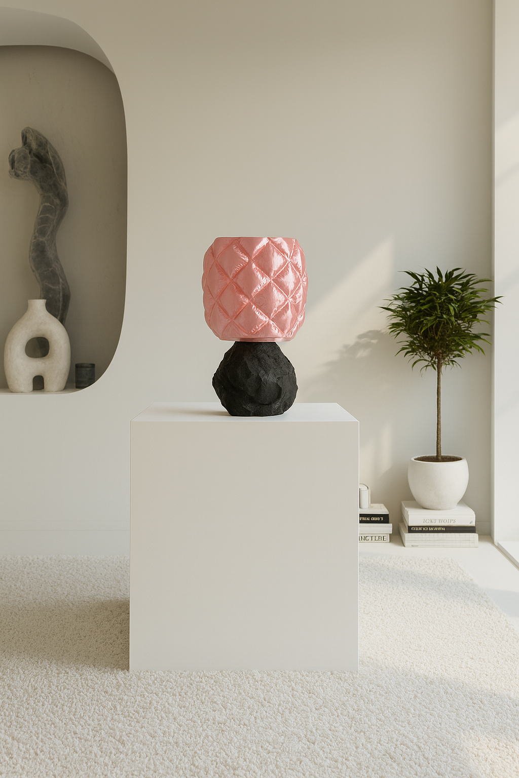 Geometrik Desenli ve Kaya Formlu Dekoratif Masa Lambası