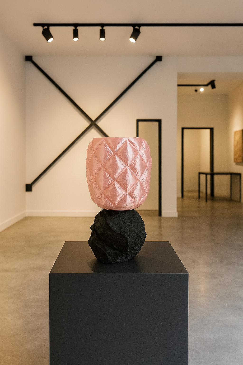 Geometrik Desenli ve Kaya Formlu Dekoratif Masa Lambası